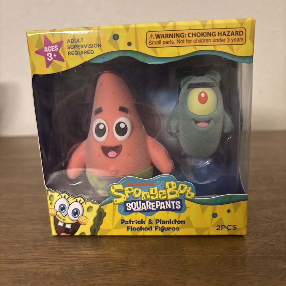 New Nickelodeon SpongeBob Patrick & Plankton Flocked Figures